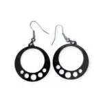 Laser Cut Acrylic Bubble Hoop Earrings with five circular cutouts along the bottom edge, hanging from silver-tone hooks against a white background.