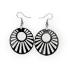 laser cut acrylic retro sunburst earrings in black on neutral background