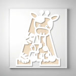 Laser-cut wooden letter "A" featuring a baby giraffe and leaf cutout design with a light wood grain background.