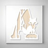 Laser-cut wooden letter "A" featuring a fox and forest design with natural wood grain details.